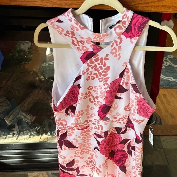 strapless open back dress NEW Trick Nick 100% Cotton Pink Cheetah Print Dress